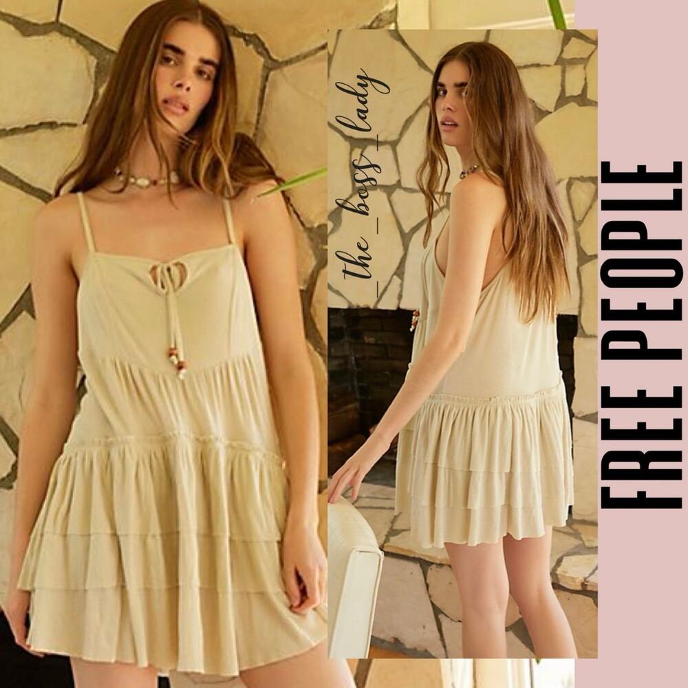 Free People mini dress babydoll tiered pleated boho cotton Medium